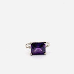 Estate Sterling Silver 925 Ring Size 6 Square Amethyst CZ Gemstone 3.4g